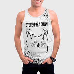 Майка-безрукавка мужская System of a Down рок кот на светлом фоне, цвет: 3D-белый — фото 2
