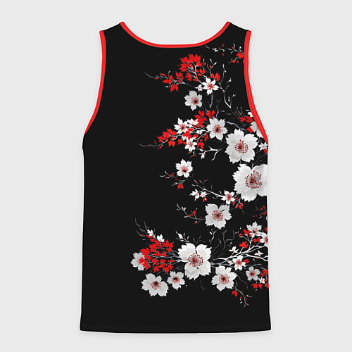 Мужская майка без рукавов Белая и красная сакура - цветение / 3D-Красный – фото 2