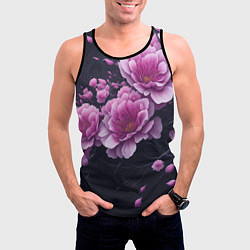 Майка-безрукавка мужская Ветки цветущей розовой сакуры, цвет: 3D-черный — фото 2