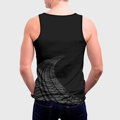 Мужская майка без рукавов Toyota speed на темном фоне со следами шин: надпис / 3D-Черный – фото 4
