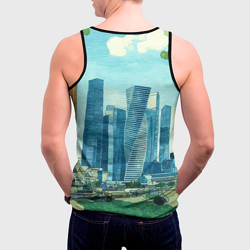 Мужская майка без рукавов Москва-сити Ван Гог / 3D-Черный – фото 4