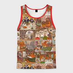 Майка-безрукавка мужская Коллаж из сказочных зверей - совы, белки, ёжики, цвет: 3D-красный