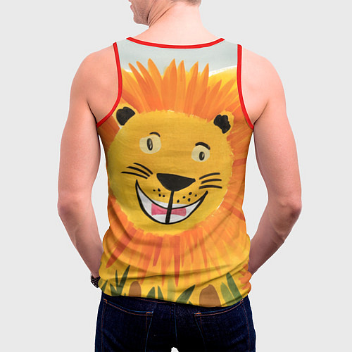 Мужская майка без рукавов Львенок детский рисунок / 3D-Красный – фото 4