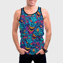 Майка-безрукавка мужская Неоновые монстры - graffiti art style pattern, цвет: 3D-черный — фото 2
