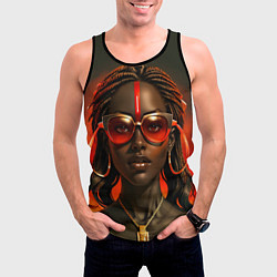 Майка-безрукавка мужская Девушка афро с косичками в модных очках, цвет: 3D-черный — фото 2