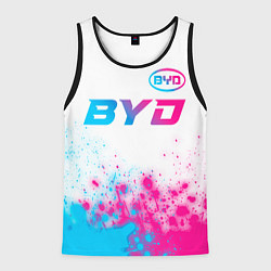 Майка-безрукавка мужская BYD neon gradient style: символ сверху, цвет: 3D-черный