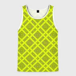 Майка-безрукавка мужская Черный геометрический орнамент на желтом фоне, цвет: 3D-белый