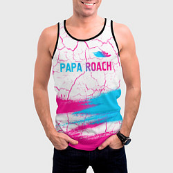 Майка-безрукавка мужская Papa Roach neon gradient style: символ сверху, цвет: 3D-черный — фото 2
