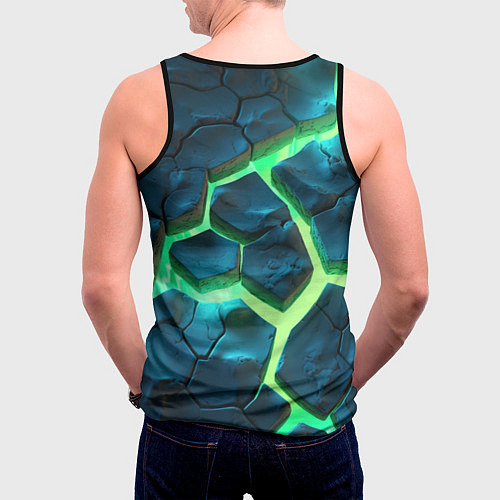 Мужская майка без рукавов Яркий зеленый разлом плит / 3D-Черный – фото 4