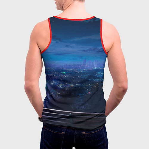 Мужская майка без рукавов Синий город / 3D-Красный – фото 4