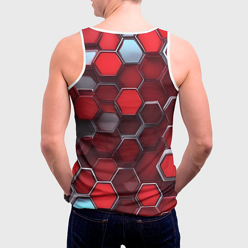 Мужская майка без рукавов Cyber hexagon red / 3D-Белый – фото 4