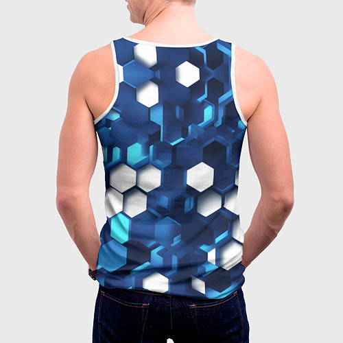Мужская майка без рукавов Cyber hexagon Blue / 3D-Белый – фото 4