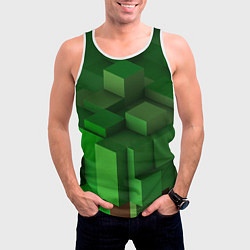 Майка-безрукавка мужская Зелёный блоковый паттерн, цвет: 3D-белый — фото 2