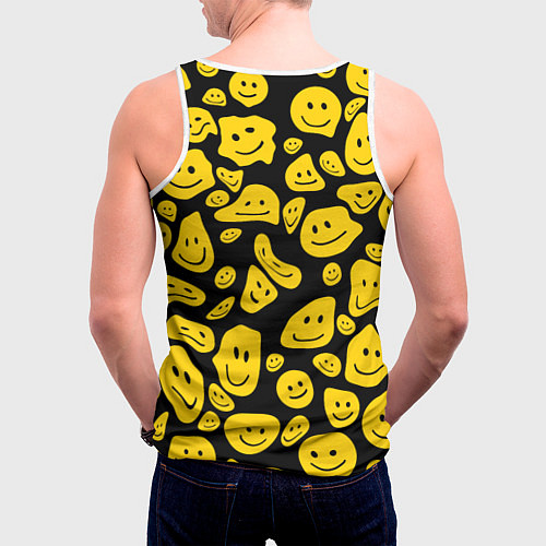 Мужская майка без рукавов Расплывающиеся смайлы на черном / 3D-Белый – фото 4