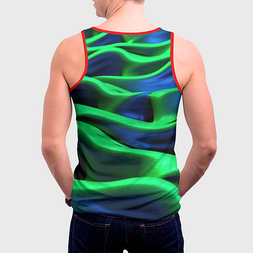 Мужская майка без рукавов Зеленые неоновые волны / 3D-Красный – фото 4