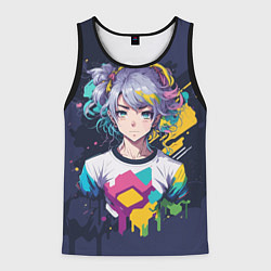 Майка-безрукавка мужская Аниме с фиолетовыми волосами, цвет: 3D-черный