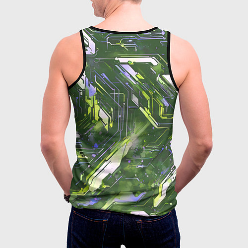 Мужская майка без рукавов Космические кибер схемы зелёные / 3D-Черный – фото 4