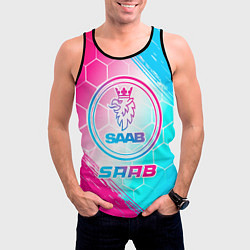 Майка-безрукавка мужская Saab neon gradient style, цвет: 3D-черный — фото 2