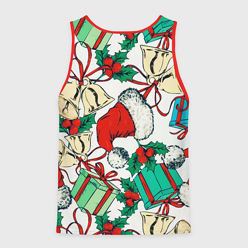 Мужская майка без рукавов Узор с новогодними падарками / 3D-Красный – фото 2