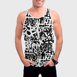 Майка-безрукавка мужская Граффити черно-белый паттерн, цвет: 3D-белый — фото 2