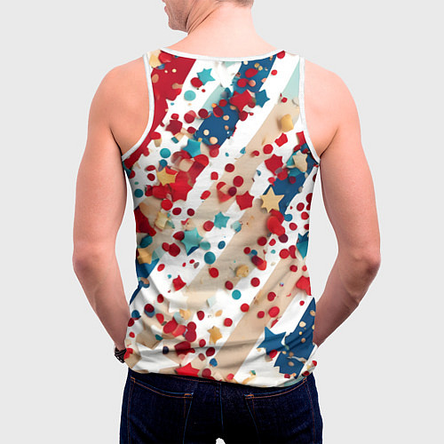 Мужская майка без рукавов Новогодние линии красный синий / 3D-Белый – фото 4