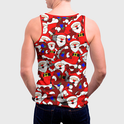 Мужская майка без рукавов Новогодний паттерн с дедами морозами / 3D-Красный – фото 4