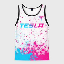 Майка-безрукавка мужская Tesla neon gradient style: символ сверху, цвет: 3D-черный