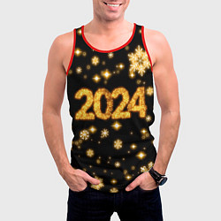Майка-безрукавка мужская Новый 2024 год - золотые снежинки, цвет: 3D-красный — фото 2