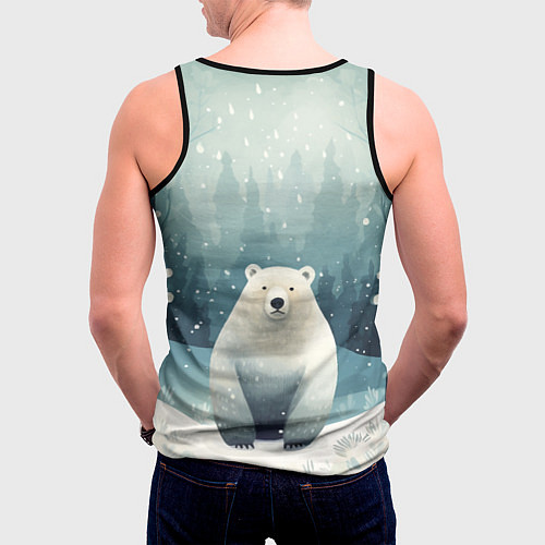 Мужская майка без рукавов Мишка в зимнем лесу в стиле фолк-арт / 3D-Черный – фото 4