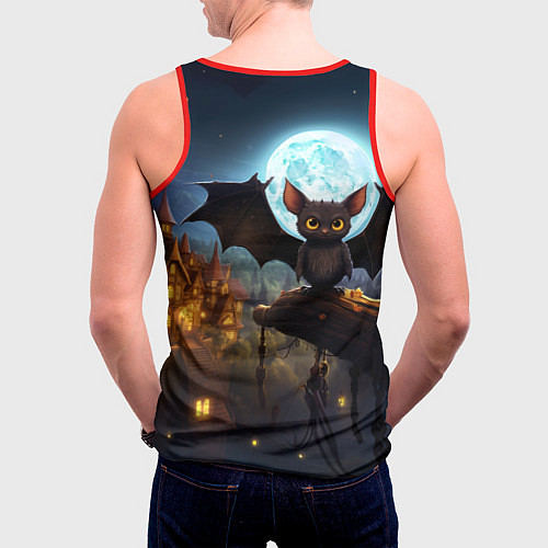 Мужская майка без рукавов Летучая мышка на фоне луны и замка / 3D-Красный – фото 4