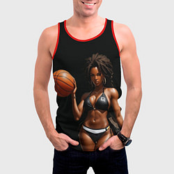Майка-безрукавка мужская Девушка с баскетбольным мячом, цвет: 3D-красный — фото 2