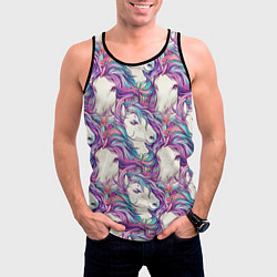 Майка-безрукавка мужская Морды лошади фиолетовый паттерн, цвет: 3D-черный — фото 2