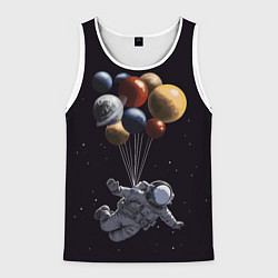 Майка-безрукавка мужская Космонавт с шариками в космосе, цвет: 3D-белый