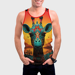 Майка-безрукавка мужская Жираф в стиле фолк-арт, цвет: 3D-красный — фото 2