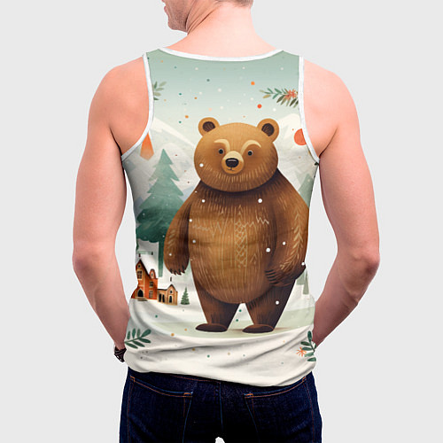 Мужская майка без рукавов Рождественский мишка фолк-арт / 3D-Белый – фото 4