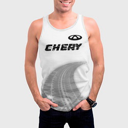 Майка-безрукавка мужская Chery speed на светлом фоне со следами шин посеред, цвет: 3D-белый — фото 2