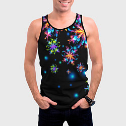Майка-безрукавка мужская Неоновые снежинки - Новый год, цвет: 3D-черный — фото 2