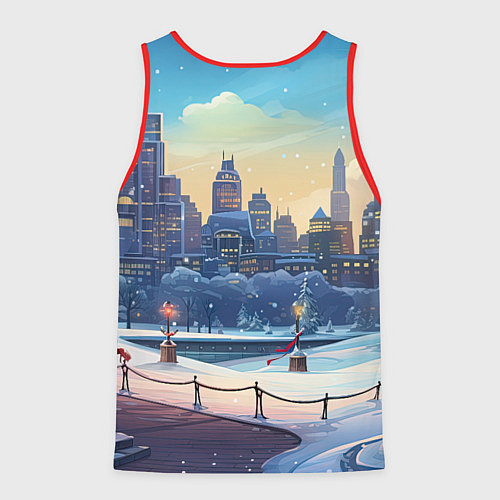 Мужская майка без рукавов Зимний большой город / 3D-Красный – фото 2