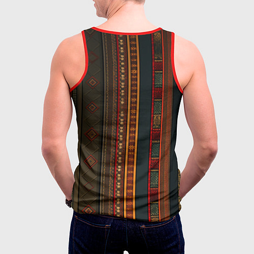 Мужская майка без рукавов Этнический узор в вертикальную полоску / 3D-Красный – фото 4
