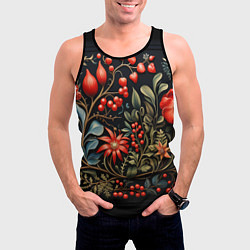 Майка-безрукавка мужская Новогодние ягоды и цветы, цвет: 3D-черный — фото 2
