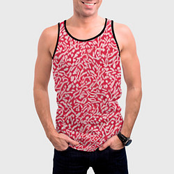 Майка-безрукавка мужская Белые узоры на красном фоне, цвет: 3D-черный — фото 2
