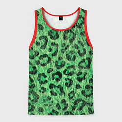 Майка-безрукавка мужская Зелёный леопард паттерн, цвет: 3D-красный