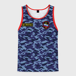Майка-безрукавка мужская Камуфляж синий - Виктор, цвет: 3D-красный