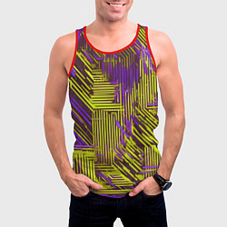 Майка-безрукавка мужская Киберпанк линии фиолетовые и жёлтые, цвет: 3D-красный — фото 2
