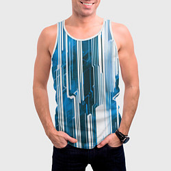 Майка-безрукавка мужская Киберпанк полосы белый и синий, цвет: 3D-белый — фото 2