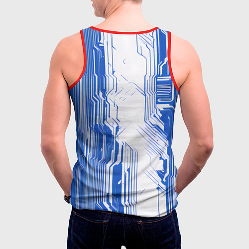 Мужская майка без рукавов Синие линии на белом фоне киберпанк / 3D-Красный – фото 4