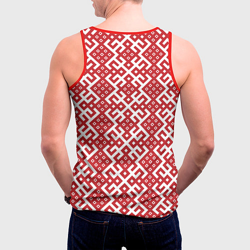 Мужская майка без рукавов Макошь - славянские обережные узоры / 3D-Красный – фото 4