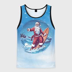 Мужская майка без рукавов Санта на серфинге