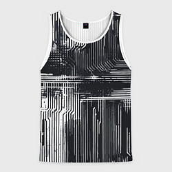 Мужская майка без рукавов Белые полосы на чёрном фоне киберпанк