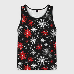 Майка-безрукавка мужская Белые и красные снежинки на черном фоне - нейросет, цвет: 3D-черный